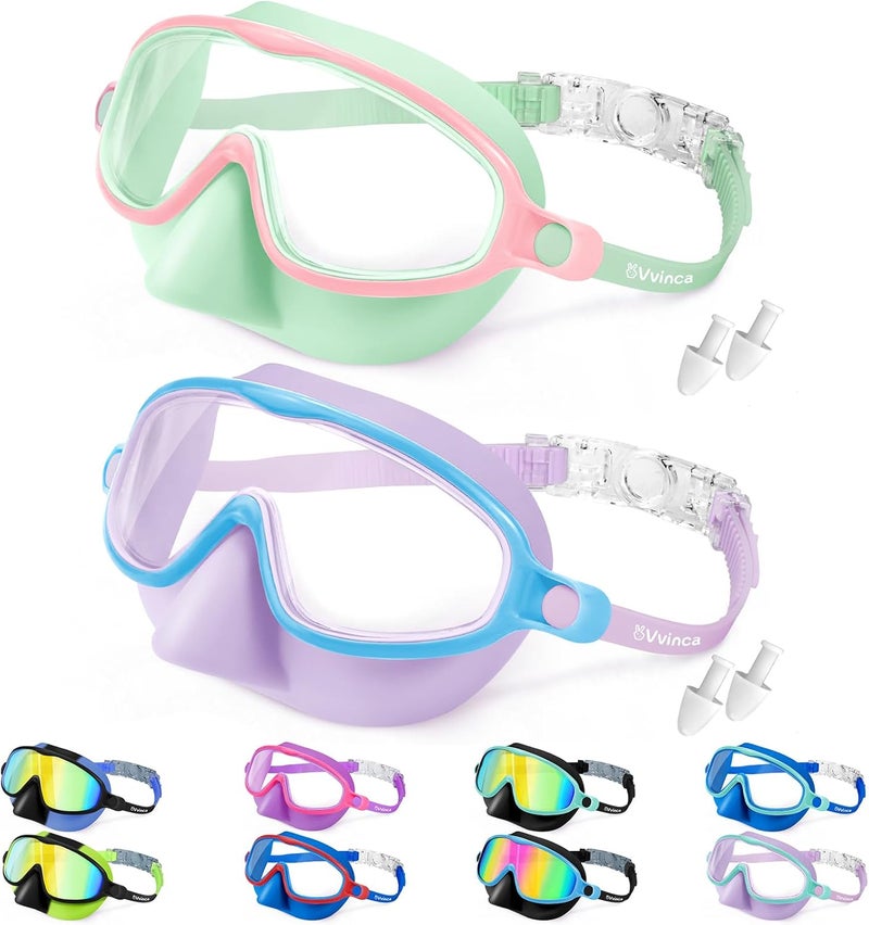 Vvinca Swim Goggles with Nose Cover, 2 Pack Wide View Diving Mask Anti-Fog UV No Leak Toddlers Swimming Goggles for Kids 3-15 - Image 1